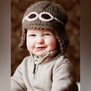 The Blueberry Hill Wilbur Aviator with Goggles Knit Hat in Taupe
